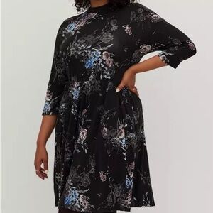 Torrid Black Floral Long Sleeve Dress